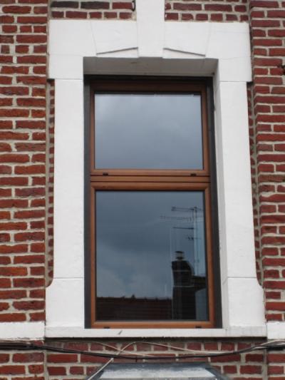 Grand châssis aluminium SCHÜCO coloris chêne doré