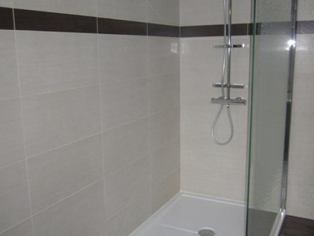 salle de bains équipée d'une grande douche
